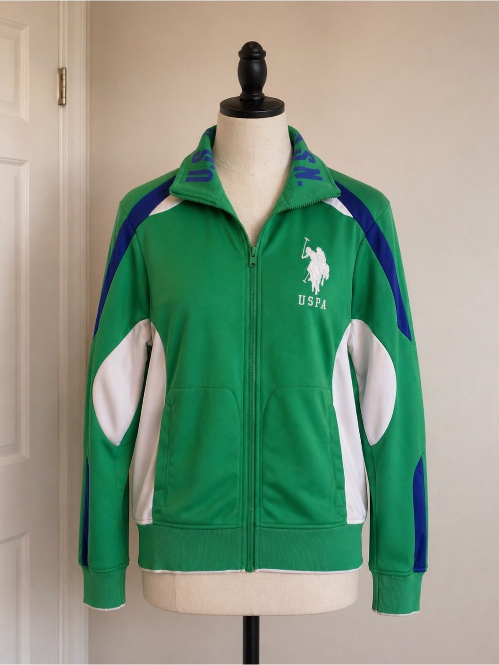 U.S. Polo Assn. Bright Green Zip Jacket with Blue Lettering
